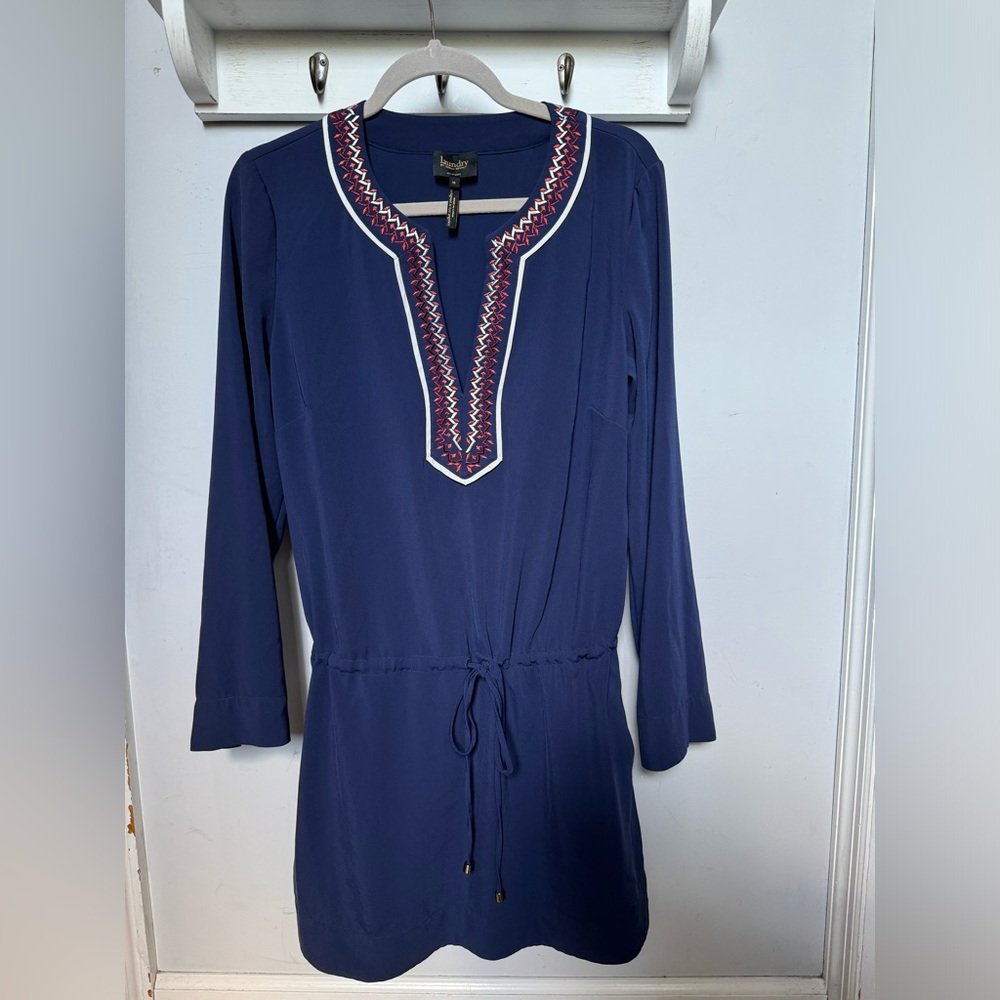 Women’s Navy w Embroidered Vneck Drawstring Waist Blouson Dress Size Medium
